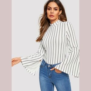 SHEIN Striped Bell Sleeve Top